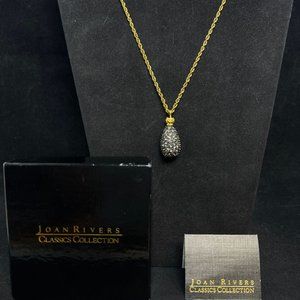 Joan Rivers Gold Tone Rope Chain Necklace W/Rhinestone Egg Pendant (4196)